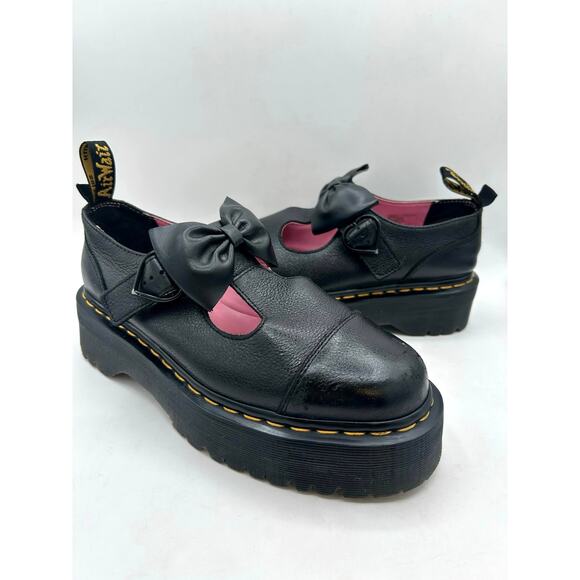 Dr. Martens x Lazy Oaf Bethan Leather Mary Jane Platform Shoes US 8 Black Bow - Picture 1 of 9